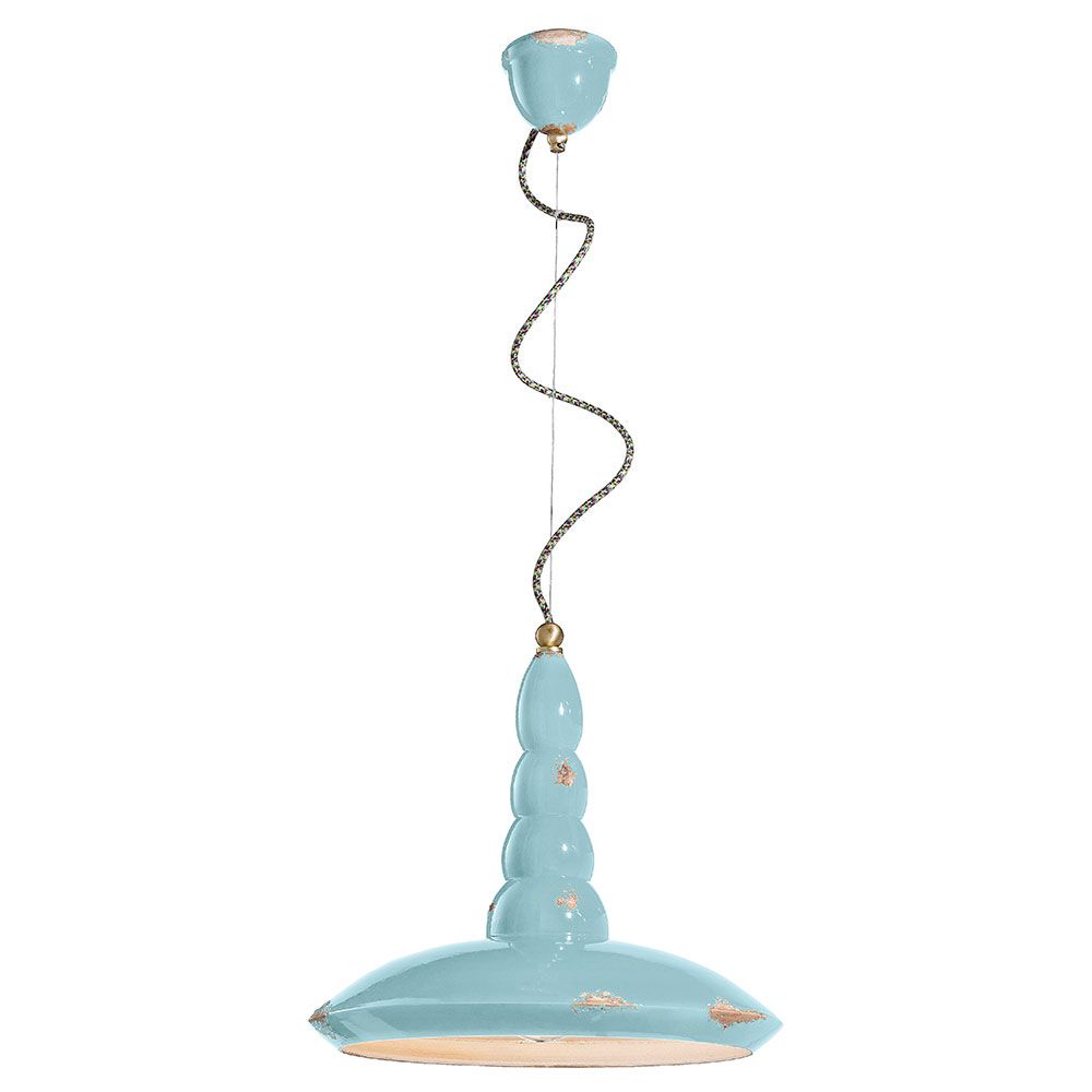 Ferroluce Vague-Vintage Hängeleuchte Ø 40cm in Türkis, perfekte Pendellampe für stilvolle Räume.