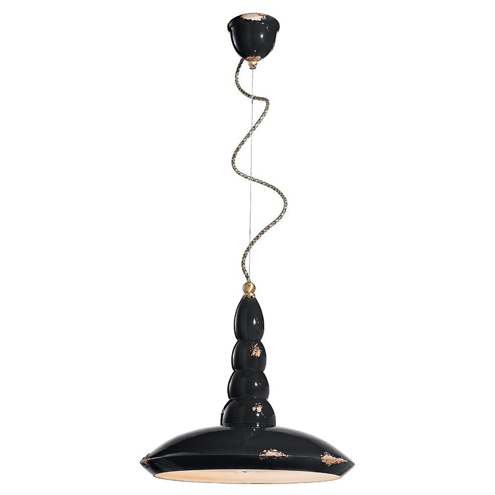 Ferroluce Vague-Vintage Hängeleuchte Ø 40cm in Schwarz mit dekorativen Details für stilvolle Interiors.