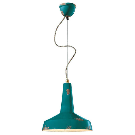 Ferroluce Vague-Vintage takpendel i keramikk Ø 35 cm i turkis med dekorative detaljer