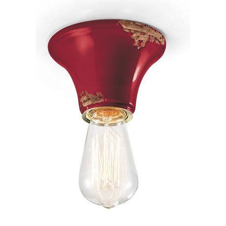 Ferroluce Vintage Deckenleuchte Ø 12,5cm in rot mit goldener Fassung und vintage Design.