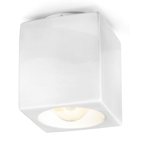 Ferroluce Vintage Deckenleuchte aus Keramik 15cm in modernem weißen Design und quadratischer Form