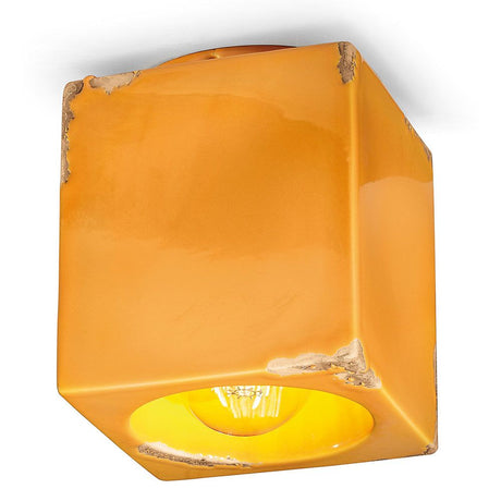 Ferroluce Vintage Deckenleuchte aus Keramik 15cm in gelb-orange mit handgefertigten Details.
