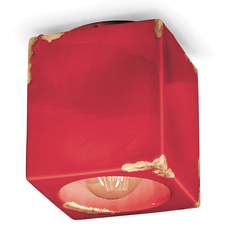 Ferroluce Vintage Deckenleuchte aus Keramik 15cm in Rot mit einzigartigem Design und handgefertigten Details.