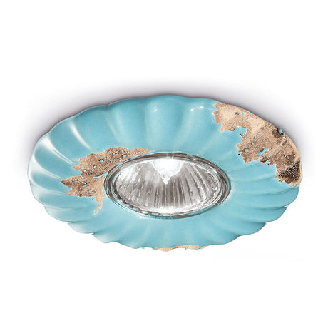 Ferroluce Vintage Einbaustrahler Ø 12cm in elegantem blauen Design mit glänzendem Innenreflektor.
