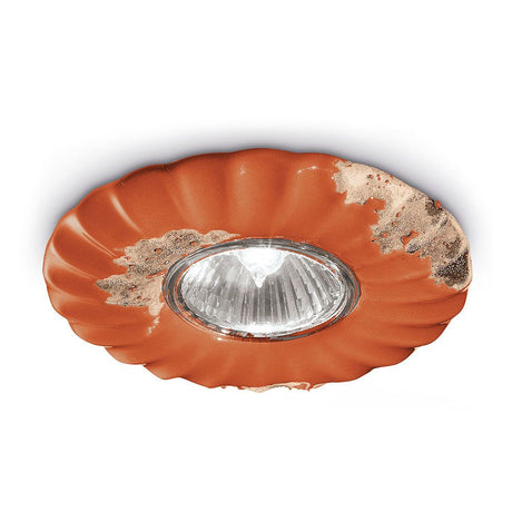 Ferroluce Vintage Einbaustrahler Ø 12cm mit geschwungenem Design und Keramikoberfläche in Orange.