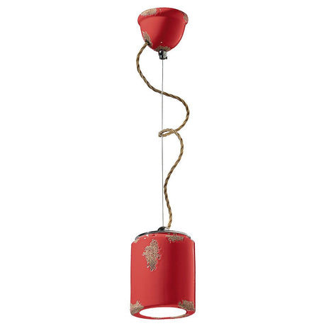 Ferroluce Vintage Hängeleuchte Ø 12,5cm in rot mit rustikalem Design, ideal für Küchen und Wohnzimmer.