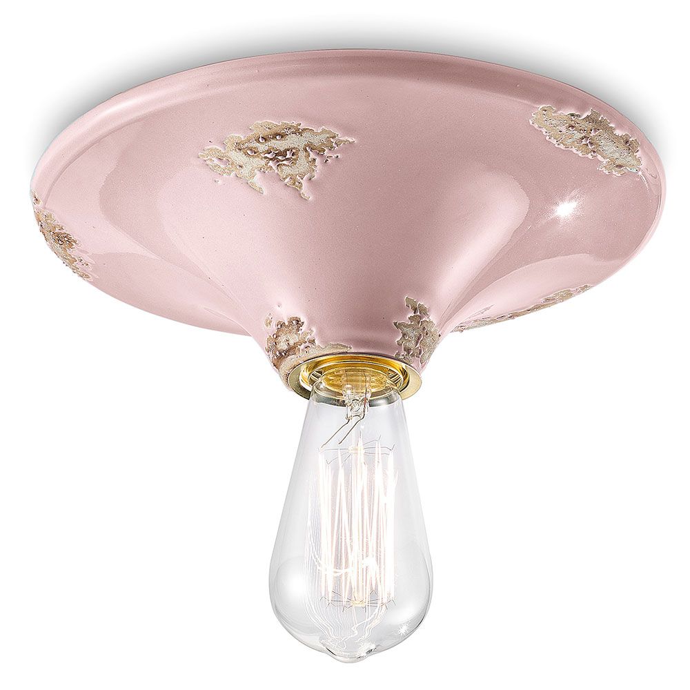 Ferroluce Vintage Keramik-Deckenleuchte Ø 25cm in Pink mit besonderem Design und dekorativen Details.