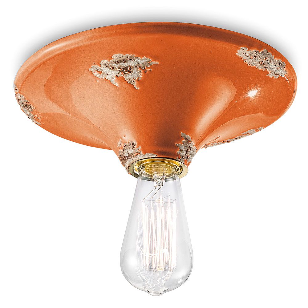Ferroluce Vintage Keramik-Deckenleuchte Ø 25cm in Orange mit ausgefallenem Design und dekorativen Details.