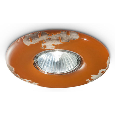 Ferroluce Vintage Keramik-Einbaustrahler Ø 11cm in orange mit ausgefallenem Design und integrierter Lampe.