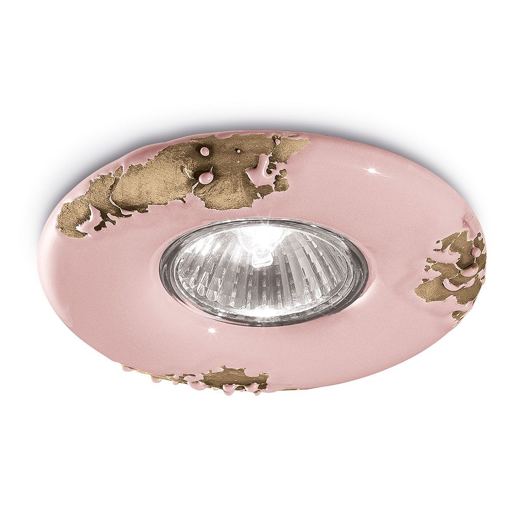 Ferroluce Vintage Keramik-Einbaustrahler Ø 11cm in rosa mit goldenen Akzenten