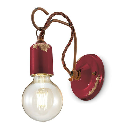 Ferroluce vintage vegglampe i rødt metall med Edison-pære for industriell stil.