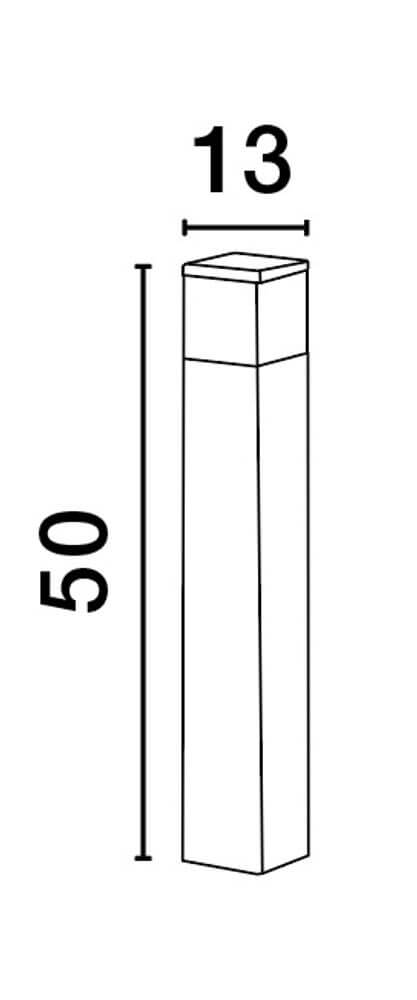 Technische Zeichnung der Ferron Außenpollerleuchte Dunkelgrau IP65 mit Abmessungen 50 cm x 13 cm.
