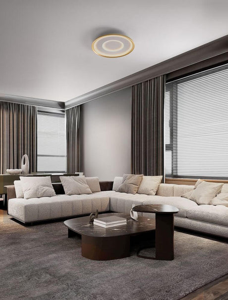 Plafonnier Figin LED à 2 lampes 2700 5000K blanc, doré dans le salon.