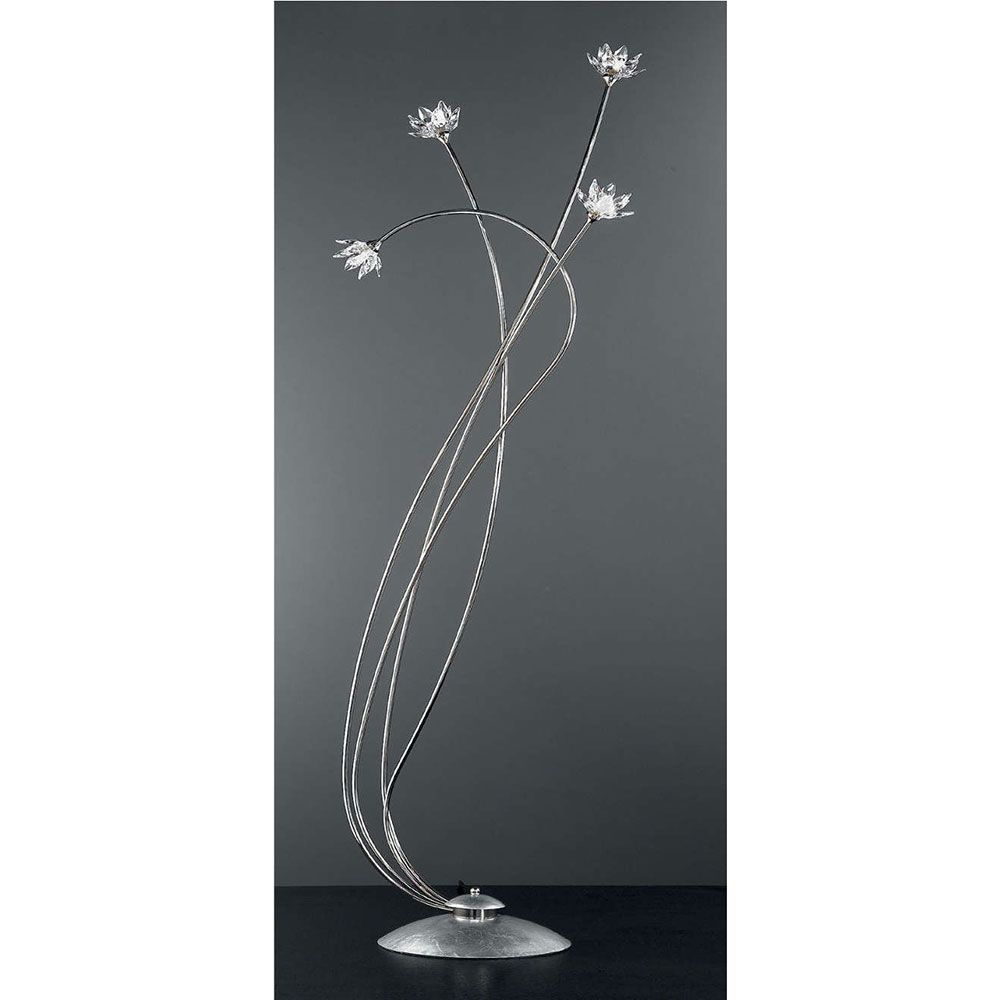 Fiorella Silber Stehleuchte 4-flammig Arme Chrom 173cm mit elegantem Design und silberner Oberfläche.