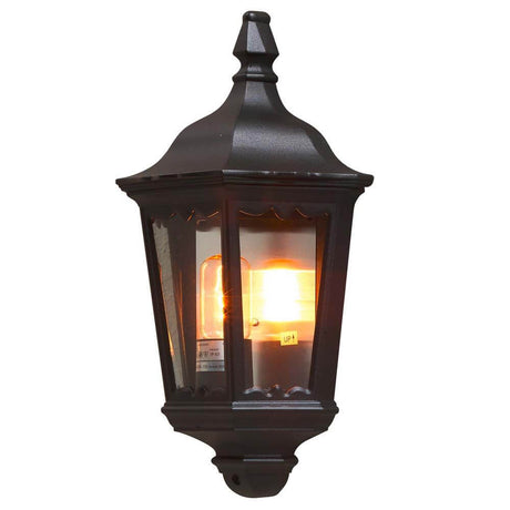 Zewnętrzna lampa ścienna Firenze czarna z przezroczystym szkłem, elegancka lampa zewnętrzna w kolorze czarnym z designem z przezroczystego szkła.