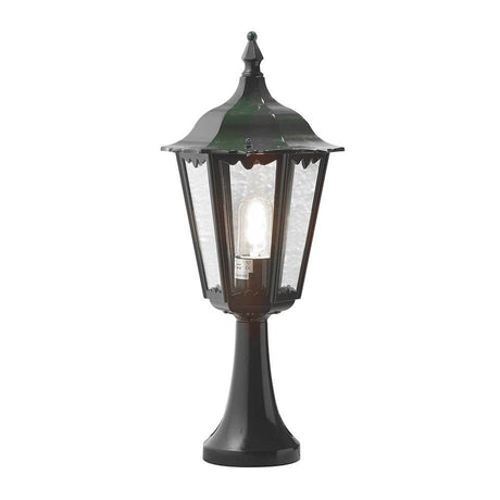 Lampada da esterno da terra Firenze verde, vetro trasparente dal design elegante, ideale per l’illuminazione del giardino.