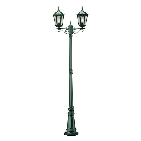 Lampadaire Firenze avec 2 têtes de lampe vertes, verre transparent au design classique.