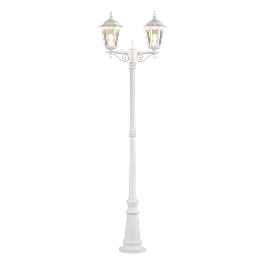 Firenze Standleuchte mit 2 Leuchtenköpfen Weiß, klares Glas in elegantem Design für stilvolle Beleuchtung.