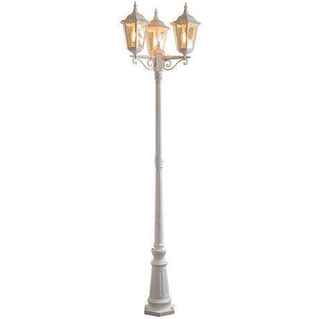 Lampadaire Firenze avec 3 têtes de luminaire blanc, verre transparent au design élégant et avec des éléments en verre transparent.