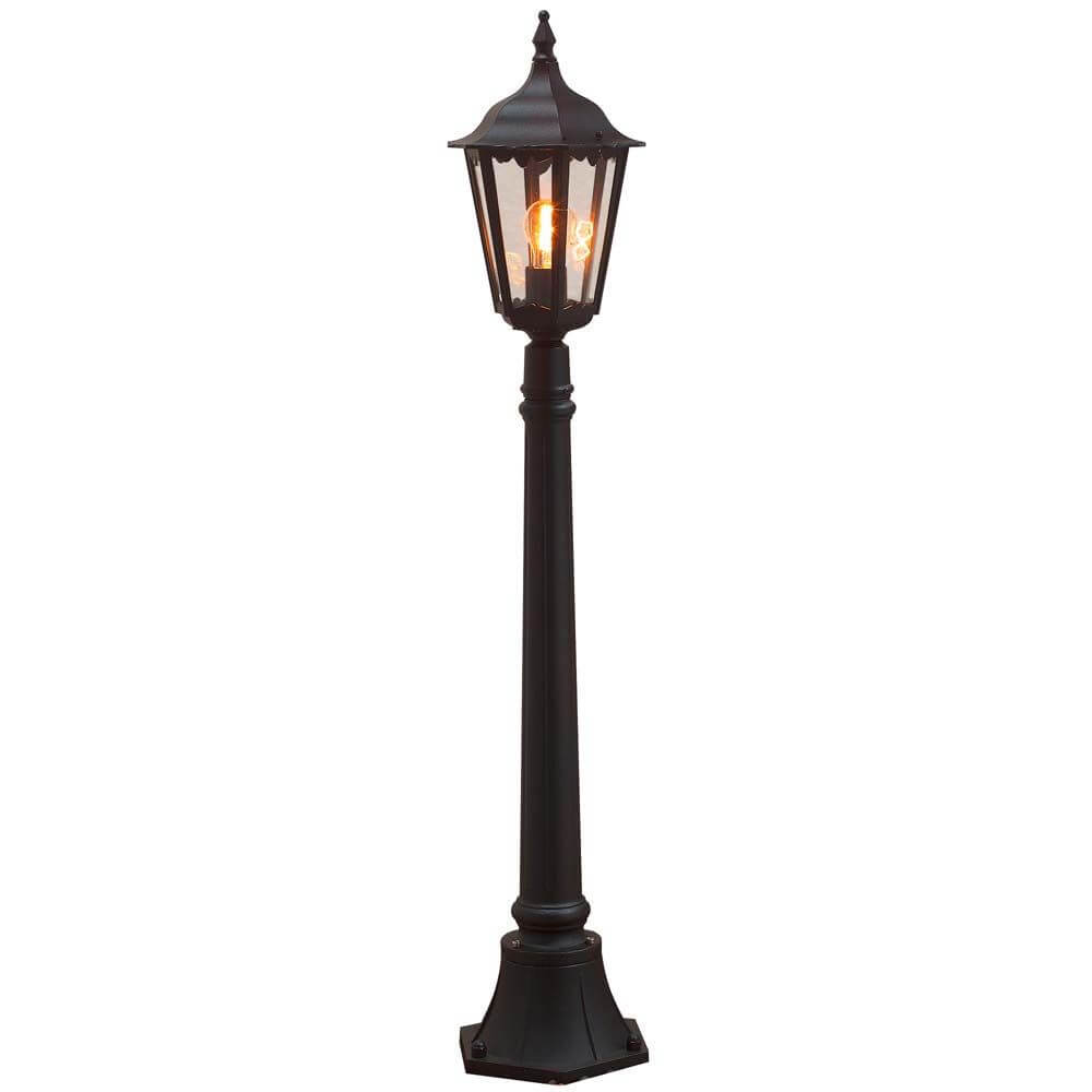 Firenze Wegeleuchte Schwarz, klares Glas: elegante schwarze Gartenleuchte mit klarem Glas und atmosphärischem Licht.