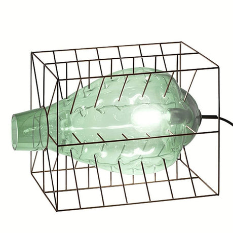 Attimo Tischlampe Muranoglas im Käfig mit grünem, mundgeblasenem Glas und Stahl-Rahmen in einzigartigem Design.