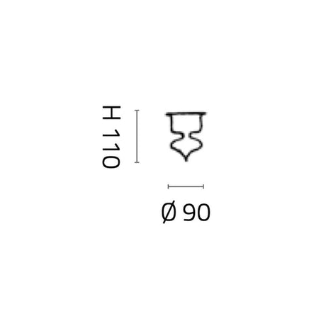 Technische Zeichnung des Desideria Pumo Brosilikatglas (ohne Abhängung) mit Maßen 110mm Höhe und 90mm Durchmesser.