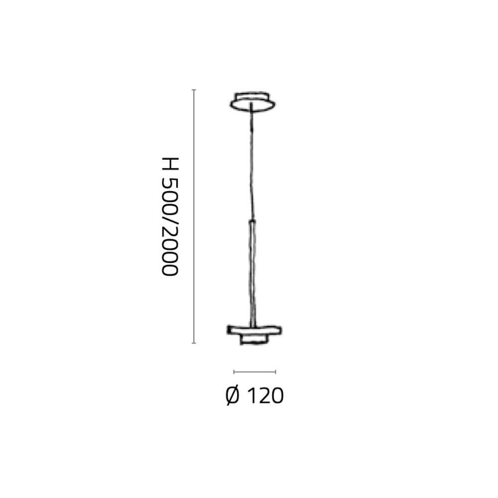 Desideria LED-Abhängung Metallstab (ohne Glas) Maßzeichnung mit Höhe und Durchmesser.