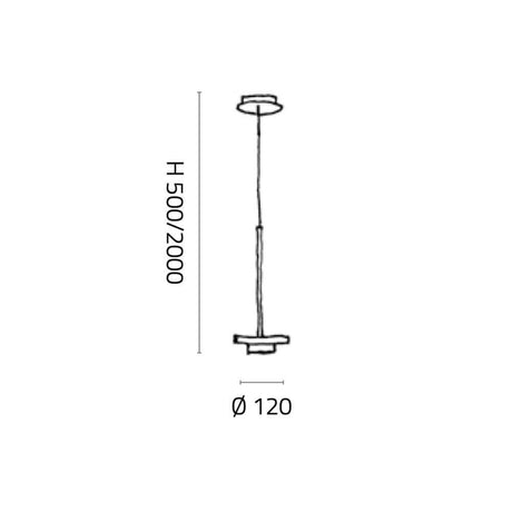 Desideria LED-Abhängung Metallstab (ohne Glas) Maßzeichnung mit Höhe und Durchmesser.