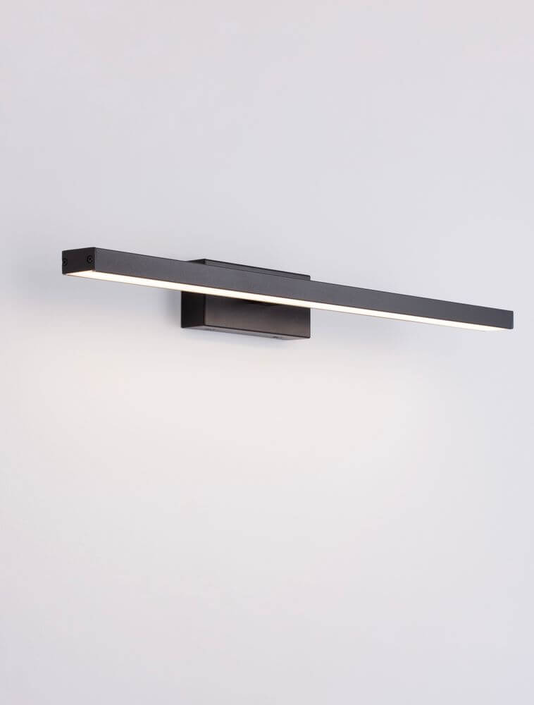 Flat LED Wandleuchte 3000K IP44 in schwarz mit spritzwassergeschütztem Design für das Badezimmer.