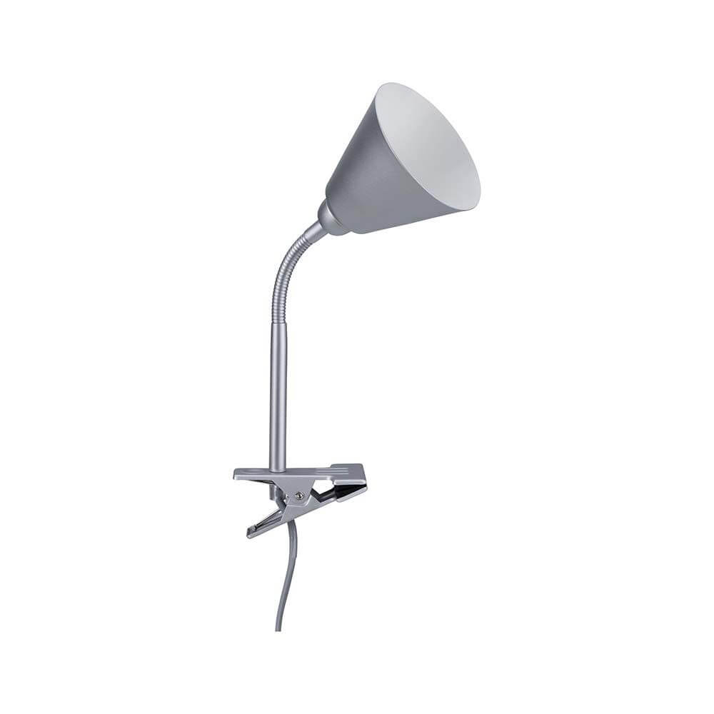 Flexible Klemmlampe Vitis Schnurschalter Grau mit flexibler Klemme und verstellbarem Flexarm.