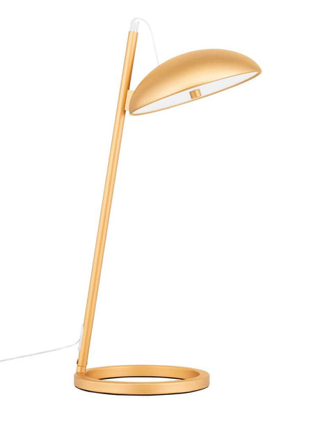 Lampe de table Flute LED H 53 cm 3000K au design moderne doré avec pied élancé et abat-jour rond.