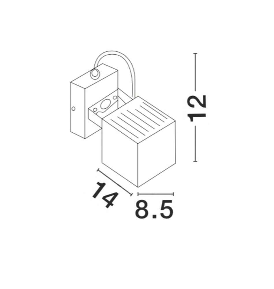 Technische Zeichnung der Focus LED Außenwandleuchte Quadratisch 3000K Dunkelgrau IP54 mit Maßen.
