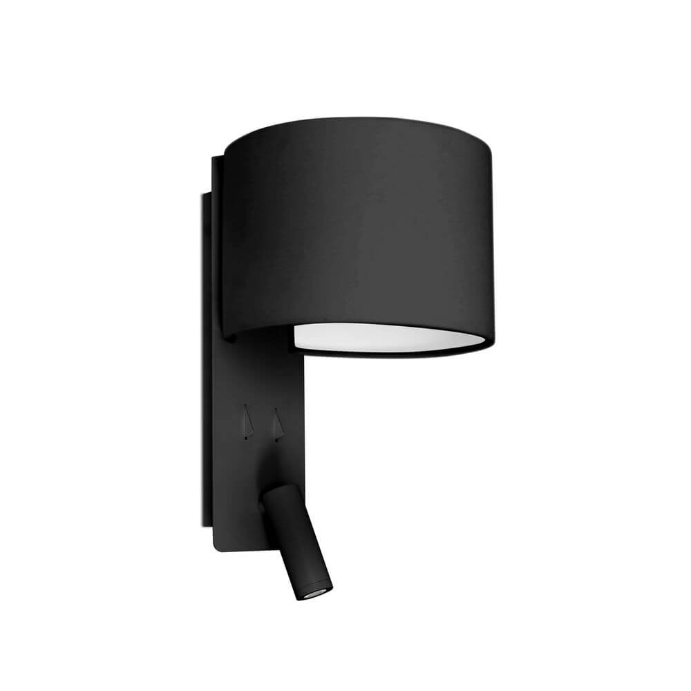 Fold Wandlampe mit LED Lesespot in modernem Design mit rechteckigem Rahmen und Stoffschirm.