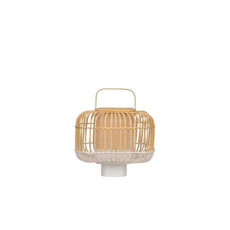 Forestier Bamboo Square Tischlampe aus Holz und Bambus mit Griff, modernes Design und handwerkliche Verarbeitung.