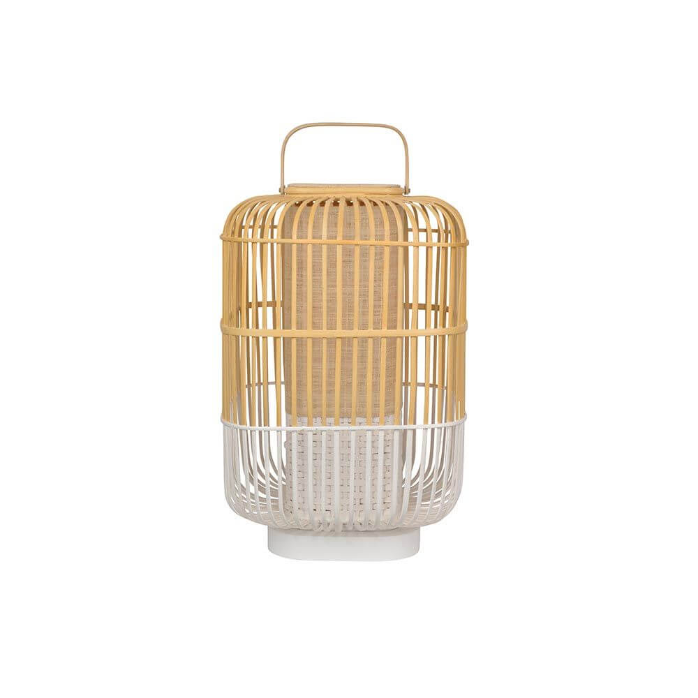 Forestier Bamboo Square Tischlampe aus Holz und Bambus, Design von Arik Lévy, mit praktischem Griff.