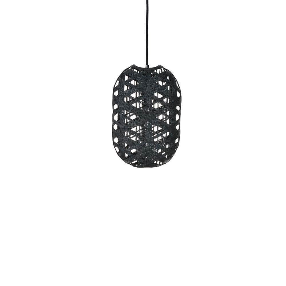 Forestier Bananenblatt-Pendelleuchte Capsule in Schwarz, organisch gewebt und elegant im Design.