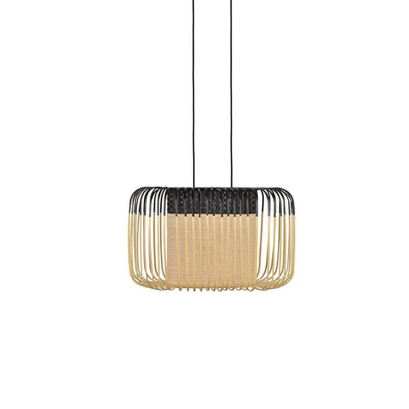 Forestier Esstisch-Hängeleuchte Bamboo Oval in einem modernen Zen-Stil mit zweifarbigem Bambus-Schirm.