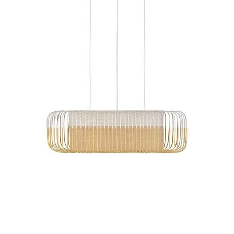 Forestier Esstisch-Hängeleuchte Bamboo Oval in elegantem Zen-Stil, aus Bambus mit zweifarbigen Lampenschirm.
