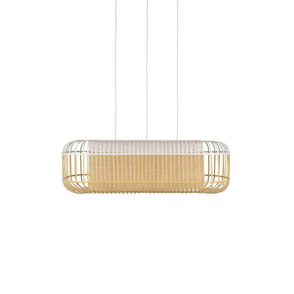 Forestier Esstisch-Hängeleuchte Bamboo Oval in schlichtem Zen-Stil mit zweifarbigen Bambuslatten.