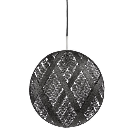 Forestier Chanpen Diamond pendant light with a circular lampshade made of Abacá, black and elegant.