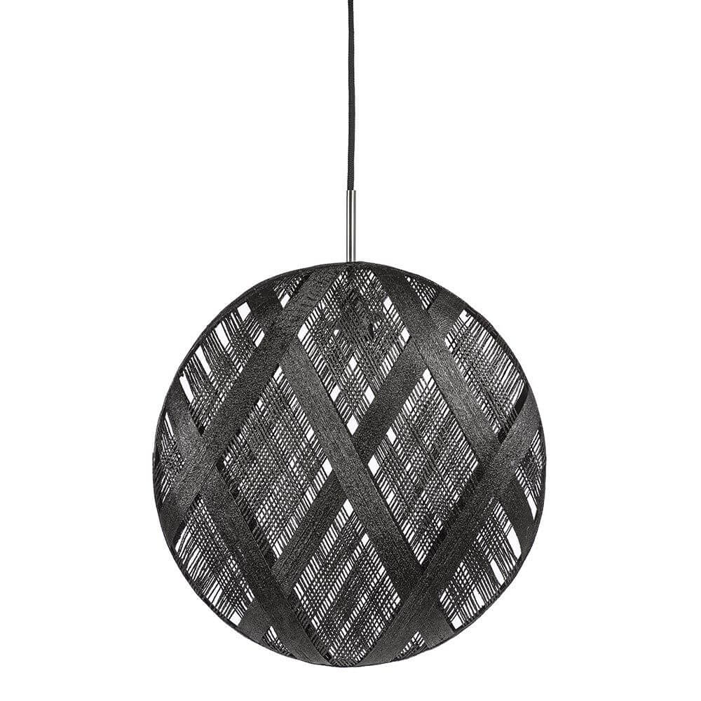 Forestier Hängeleuchte Chanpen Diamond mit kreisrundem Lampenschirm aus Abacá, schwarz und elegant.