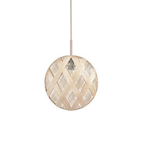 Forestier Chanpen Diamond pendant light made of Abacá with a circular design reminiscent of a full moon.