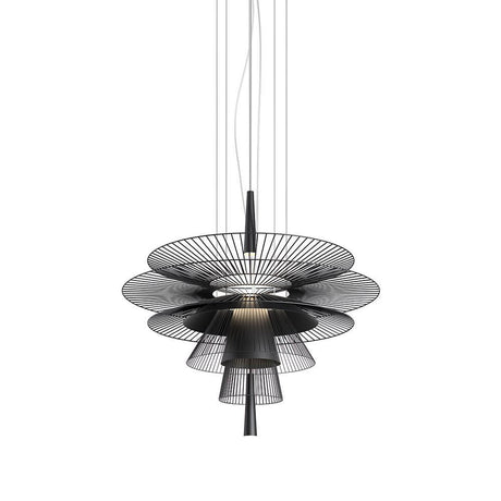 Forestier LED Gravity pendant light Ø 81cm in a modern design with fine metal struts and a unique lighting effect.