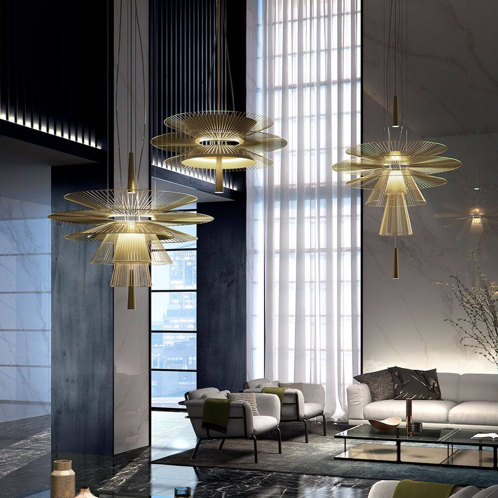 Forestier LED Hängeleuchte Gravity Ø 81cm in modernem Wohnraum mit eleganten Lichtakzenten.