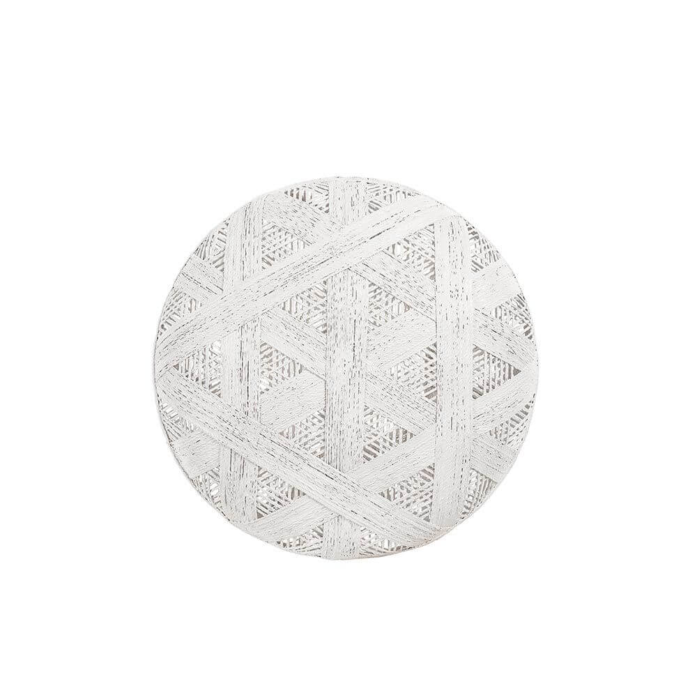 Forestier Lampenschirm Chanpen Hexagonal mit kreisförmigem, gewebtem Muster in hellen Farben.