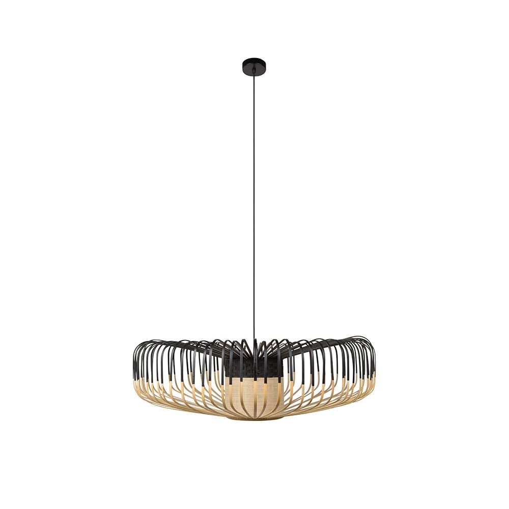Forestier Pendelleuchte Bamboo Ø 80cm Up mit zweifarbigen Bambusstäben im modernen Zen-Look.