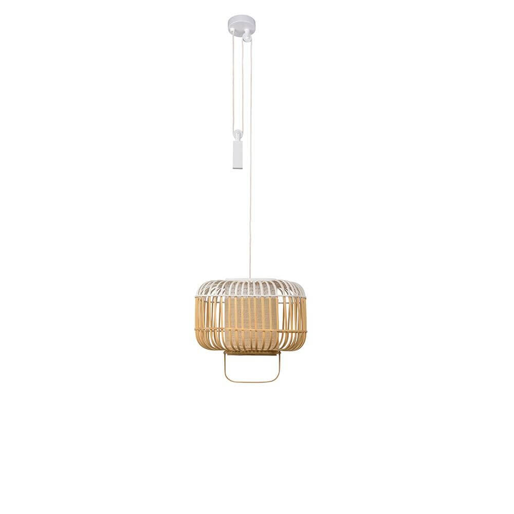 Forestier Pendelleuchte Bamboo Sqare mit zweifarbigem Lampenschirm aus Bambusstäben, modernes Design im Zen-Look.