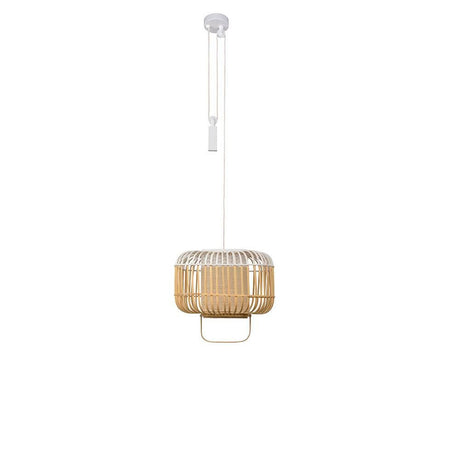 Forestier Pendelleuchte Bamboo Sqare mit zweifarbigem Lampenschirm aus Bambusstäben, modernes Design im Zen-Look.