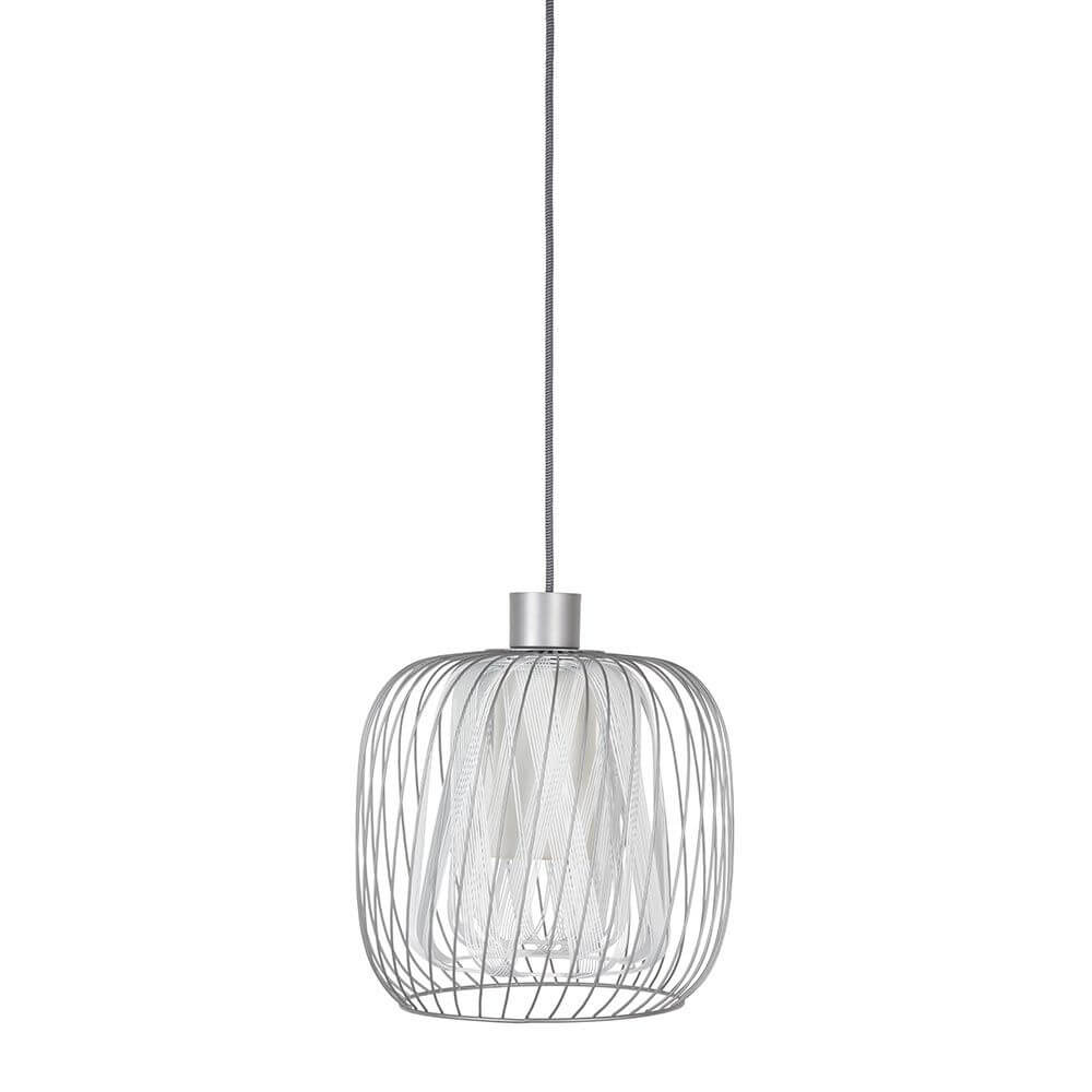 Forestier Pendelleuchte Bodyless in modernem Design mit gewebtem Metall und weißem Leinen-Diffusor.