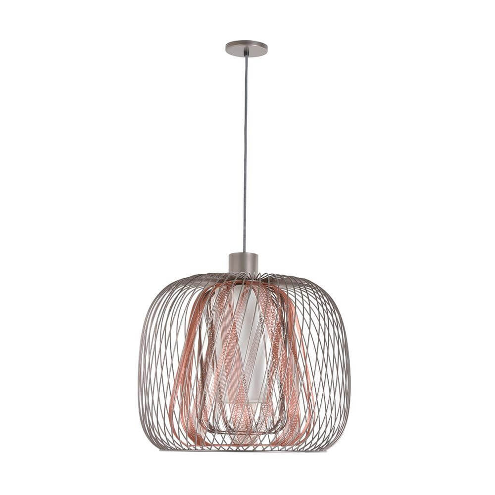 Forestier Pendelleuchte Bodyless in Pink Grey mit elegantem Drahtdesign und Leinen-Diffusor.